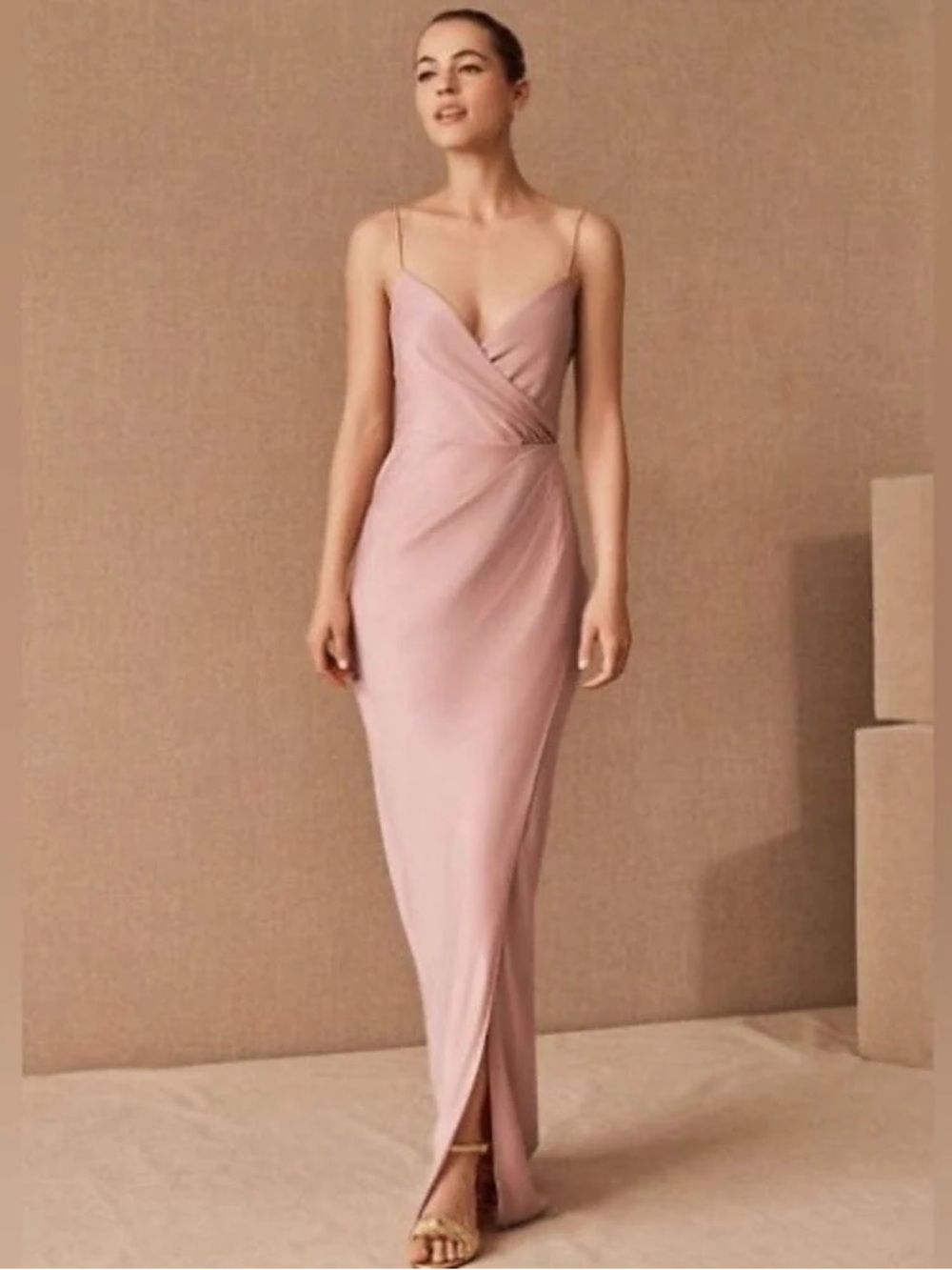 Sachin + Babi Dusty Pink Slip Maxi Dress with Draped V-Neck